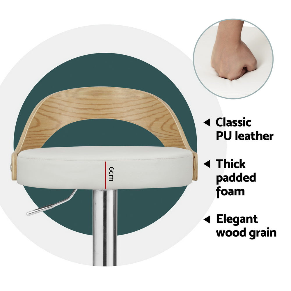 Set of 4 Publia Bar Stools Adjustable Leather Padded - White