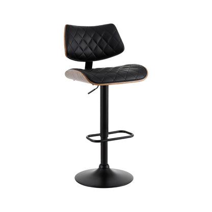 Quilla Gas Lift Bar Stool - Wooden Leather Black