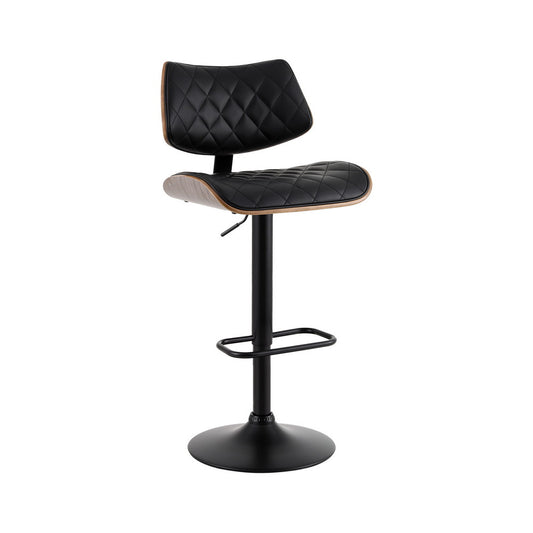 Quilla Gas Lift Bar Stool - Wooden Leather Black