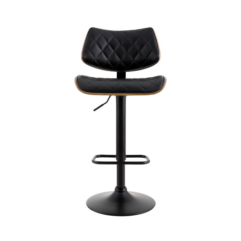 Quilla Gas Lift Bar Stool - Wooden Leather Black