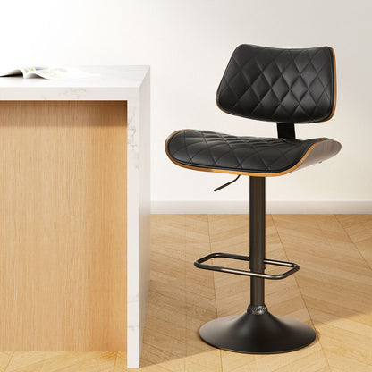 Quilla Gas Lift Bar Stool - Wooden Leather Black