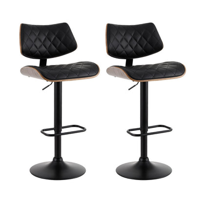Set of 2 Quilla Leather Bar Stools Wooden - Black