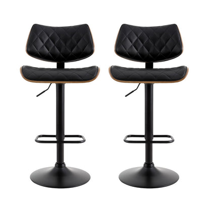Set of 2 Quilla Leather Bar Stools Wooden - Black