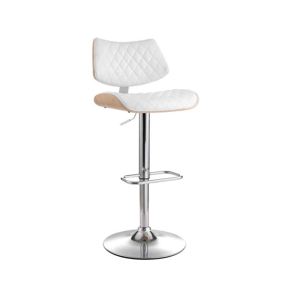 Quilla Gas Lift Bar Stool - Wooden Leather White