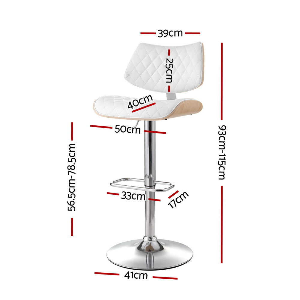 Quilla Gas Lift Bar Stool - Wooden Leather White