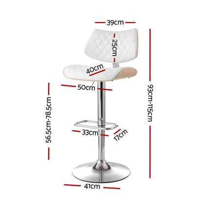 Quilla Gas Lift Bar Stool - Wooden Leather White