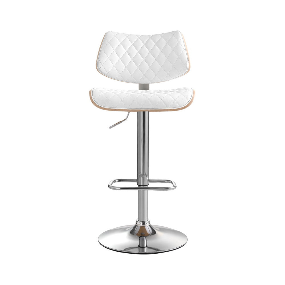 Quilla Gas Lift Bar Stool - Wooden Leather White