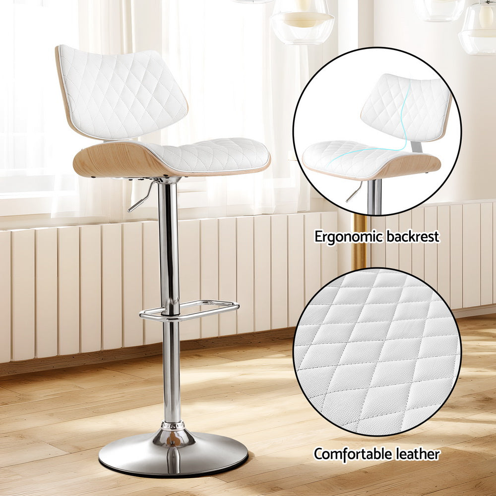Quilla Gas Lift Bar Stool - Wooden Leather White