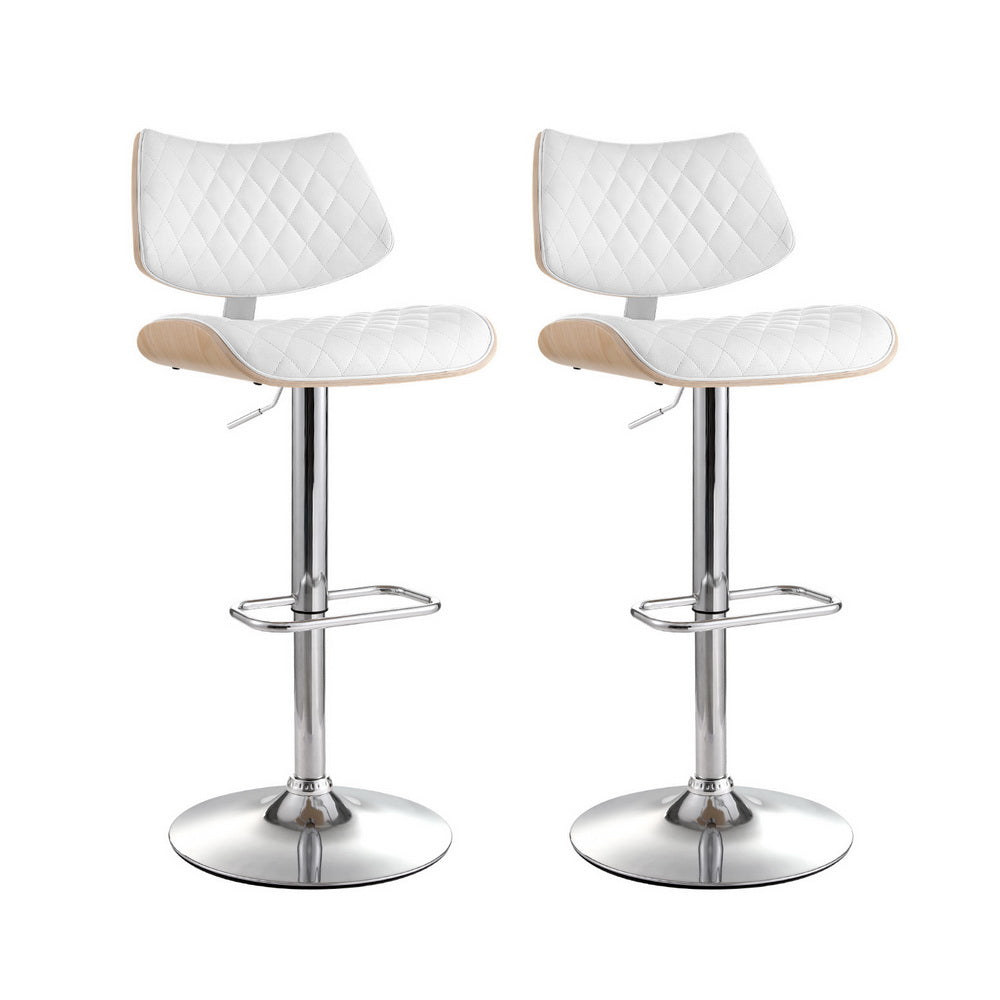 Set of 2 Quilla Leather Bar Stools - White