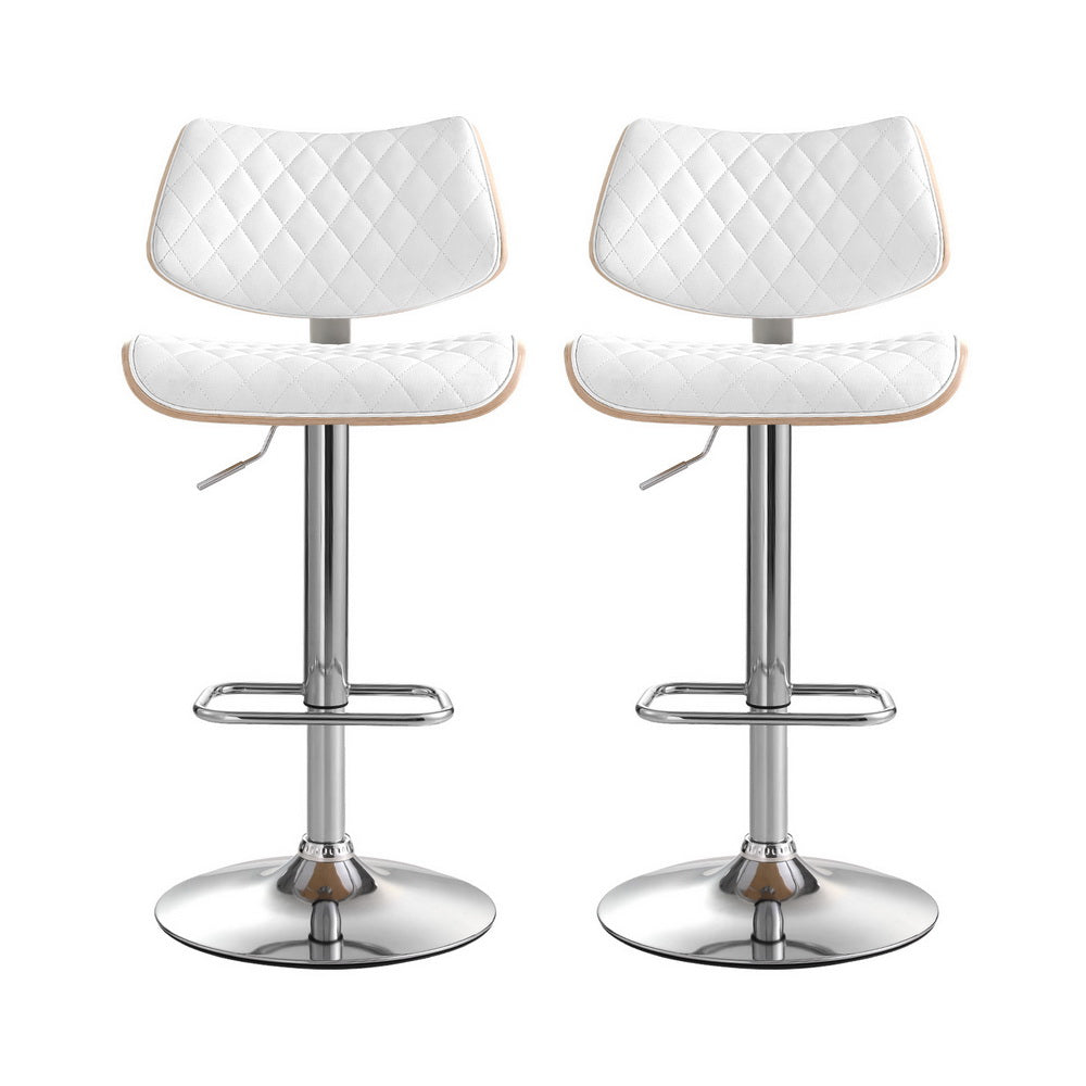 Set of 2 Quilla Leather Bar Stools - White