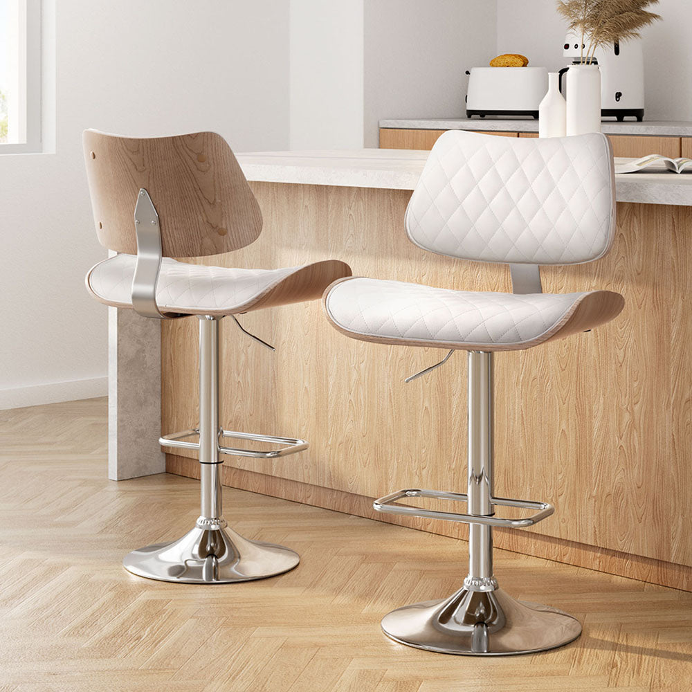 Set of 2 Quilla Leather Bar Stools - White