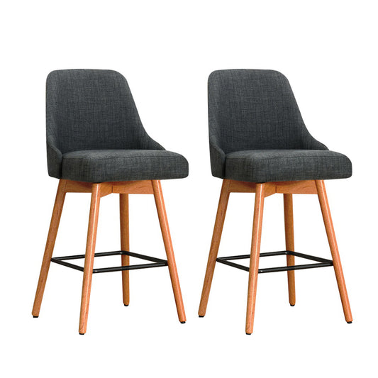 Set of 2 Wooden Swivel Bar Stools - Charcoal