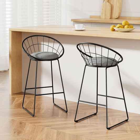 Set of 2 Padded Metal Bar Stools
