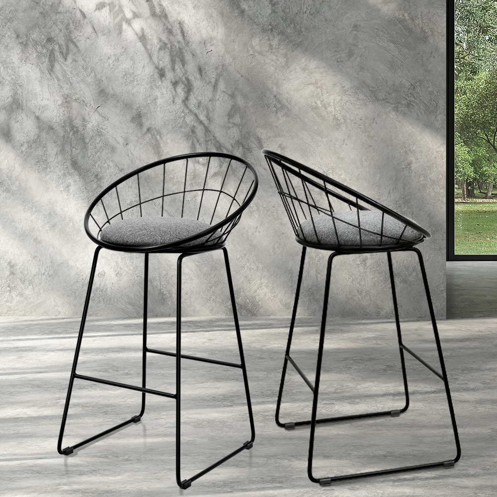 Set of 2 Padded Metal Bar Stools