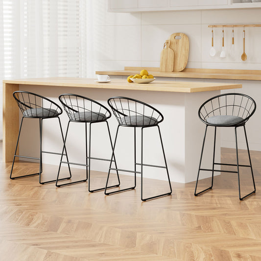 Set of 4 Padded Bar Stools Metal