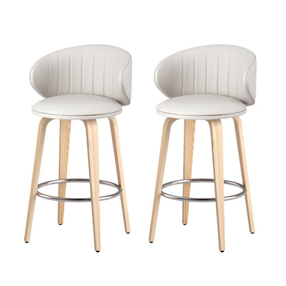 Set of 2 Contoured Leather Bar Stools - White