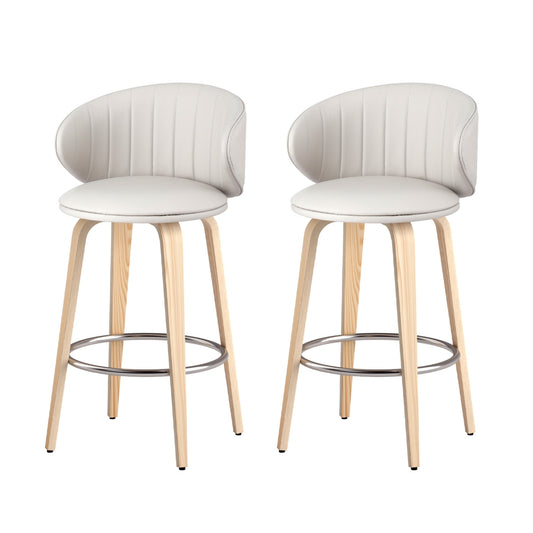 Set of 2 Contoured Leather Bar Stools - White
