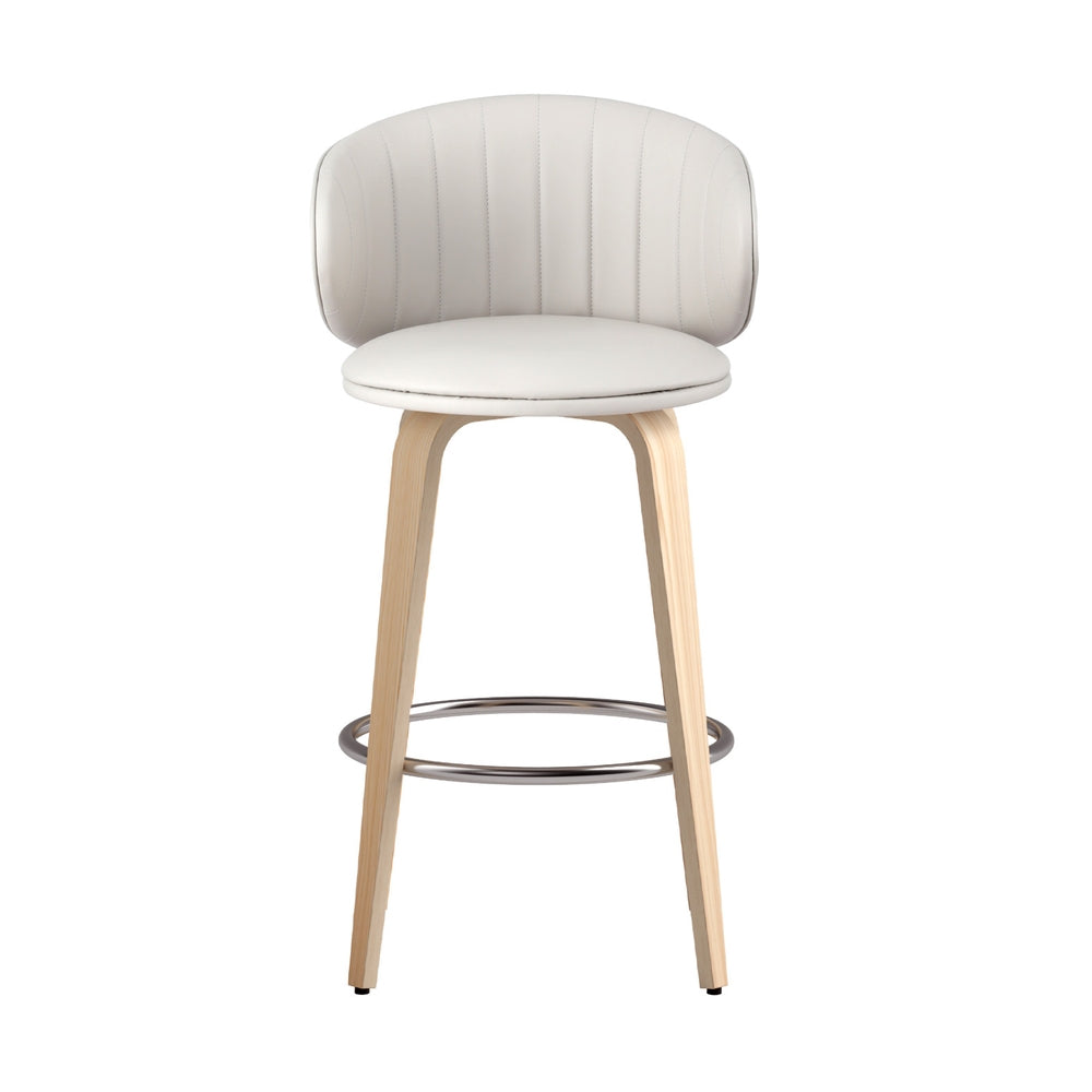 Set of 2 Contoured Leather Bar Stools - White