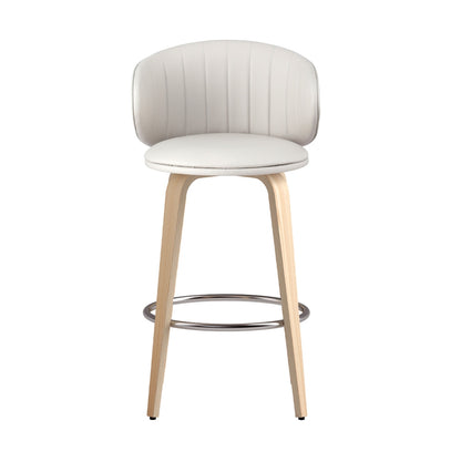 Set of 2 Contoured Leather Bar Stools - White