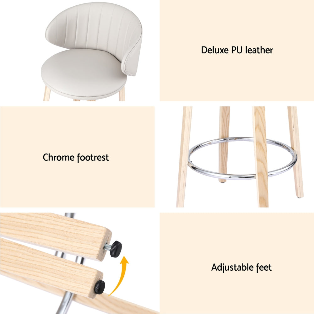 Set of 2 Contoured Leather Bar Stools - White