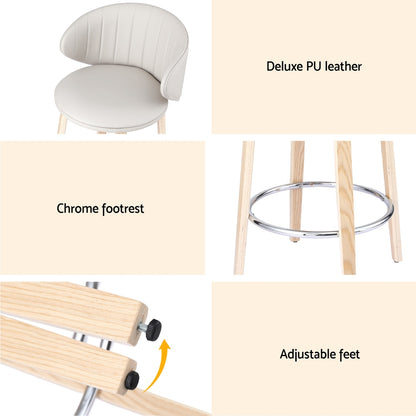 Set of 2 Contoured Leather Bar Stools - White