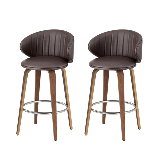 Set of 2 Contoured Leather Bar Stools