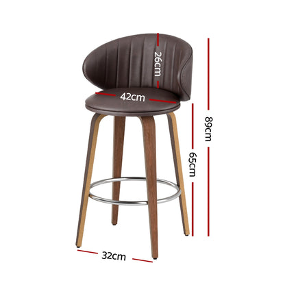 Set of 2 Contoured Leather Bar Stools