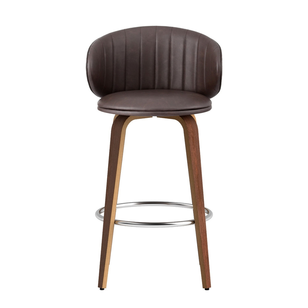 Set of 2 Contoured Leather Bar Stools