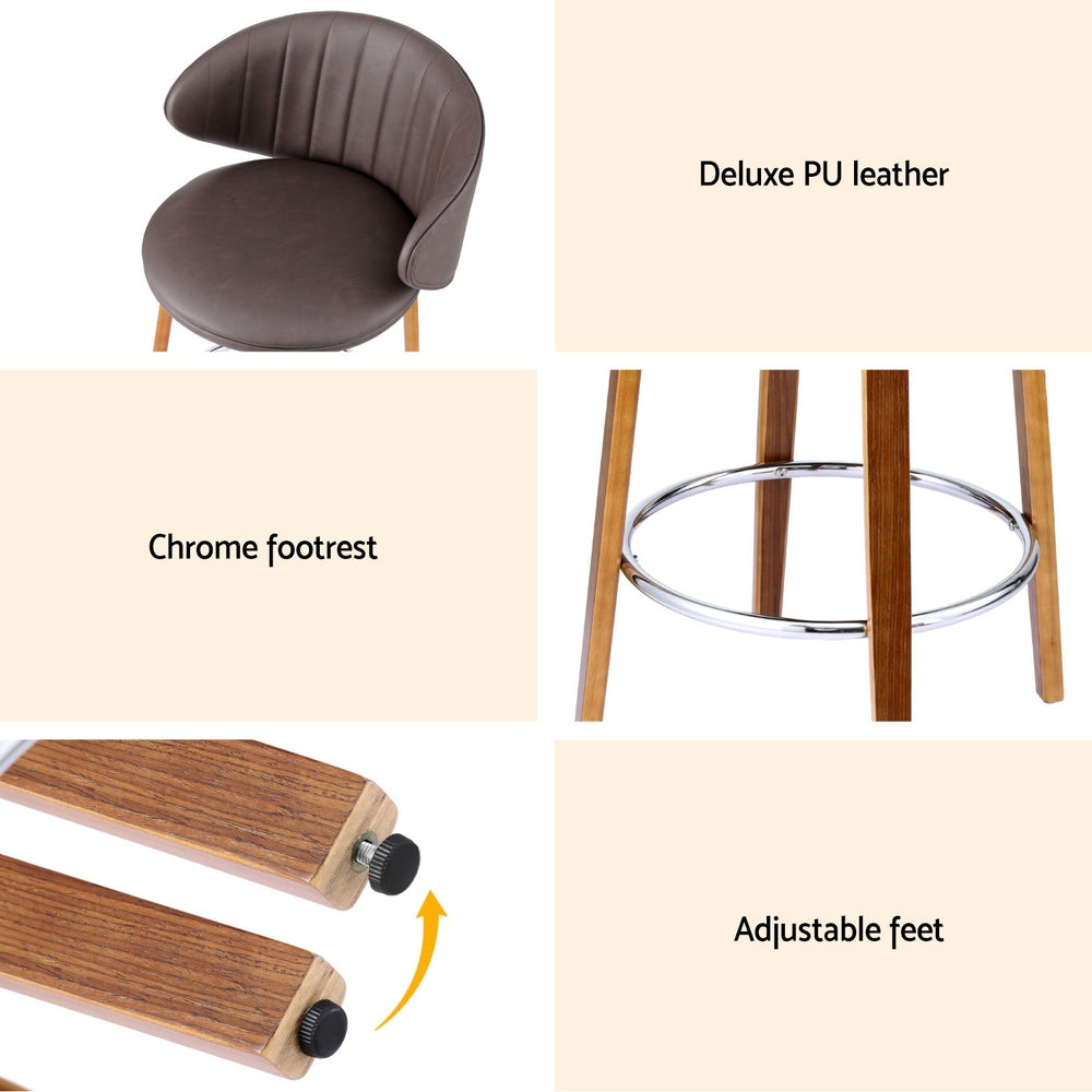 Set of 2 Contoured Leather Bar Stools