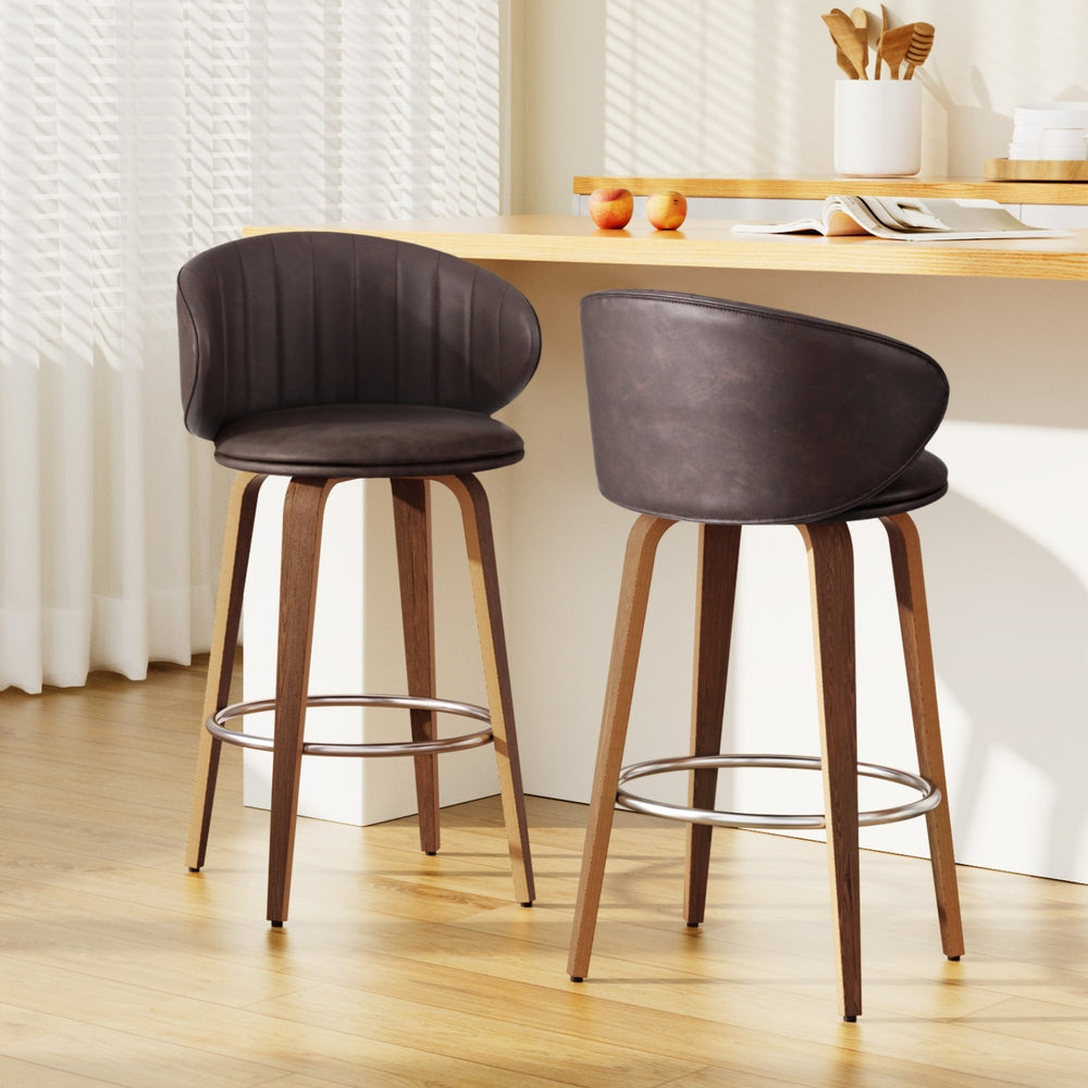 Set of 2 Contoured Leather Bar Stools