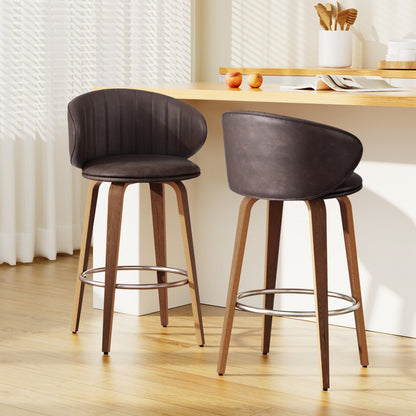Set of 2 Contoured Leather Bar Stools