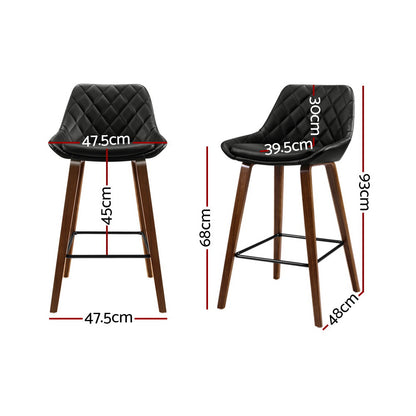 Set of 2 Leather Bar Stools PU Seat Wooden