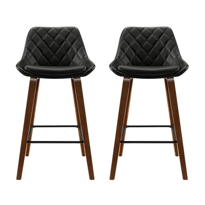 Set of 2 Leather Bar Stools PU Seat Wooden