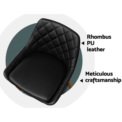 Set of 2 Leather Bar Stools PU Seat Wooden