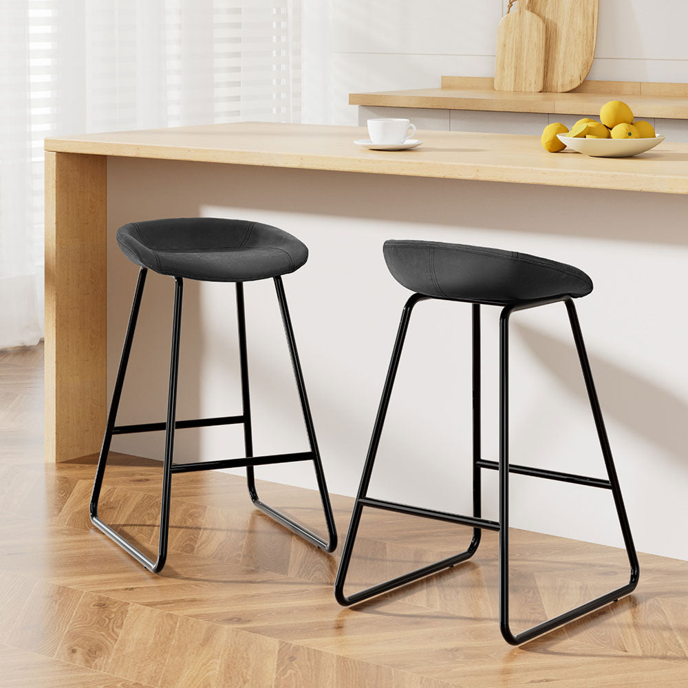 Set of 2 Ludovic Bar Stools Kitchen Dining Chairs Counter Stool PU Leather Metal