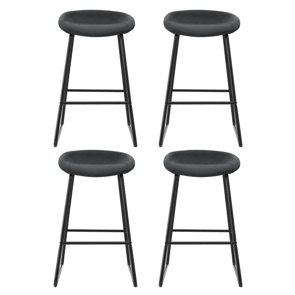 Set of 4 Ludovic Leather Bar Stools - Metal
