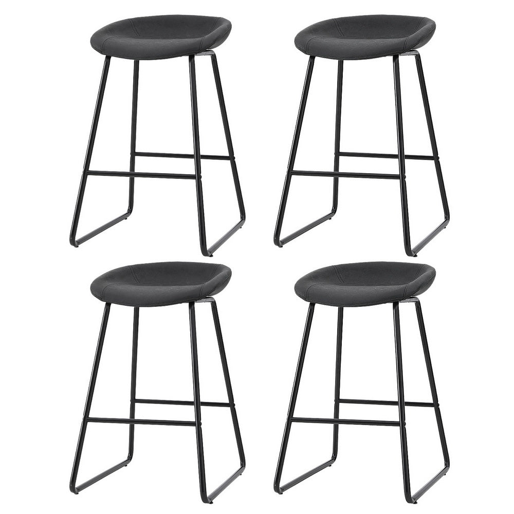 Set of 4 Ludovic Leather Bar Stools - Metal