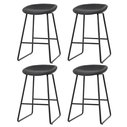 Set of 4 Ludovic Leather Bar Stools - Metal