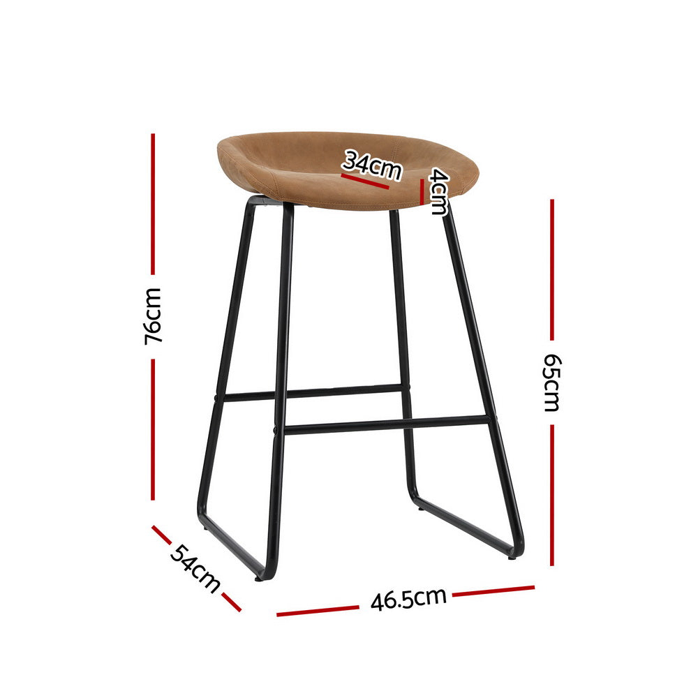 Set of 4 Ludovic Brown Leather Bar Stools