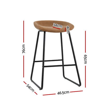 Set of 4 Ludovic Brown Leather Bar Stools