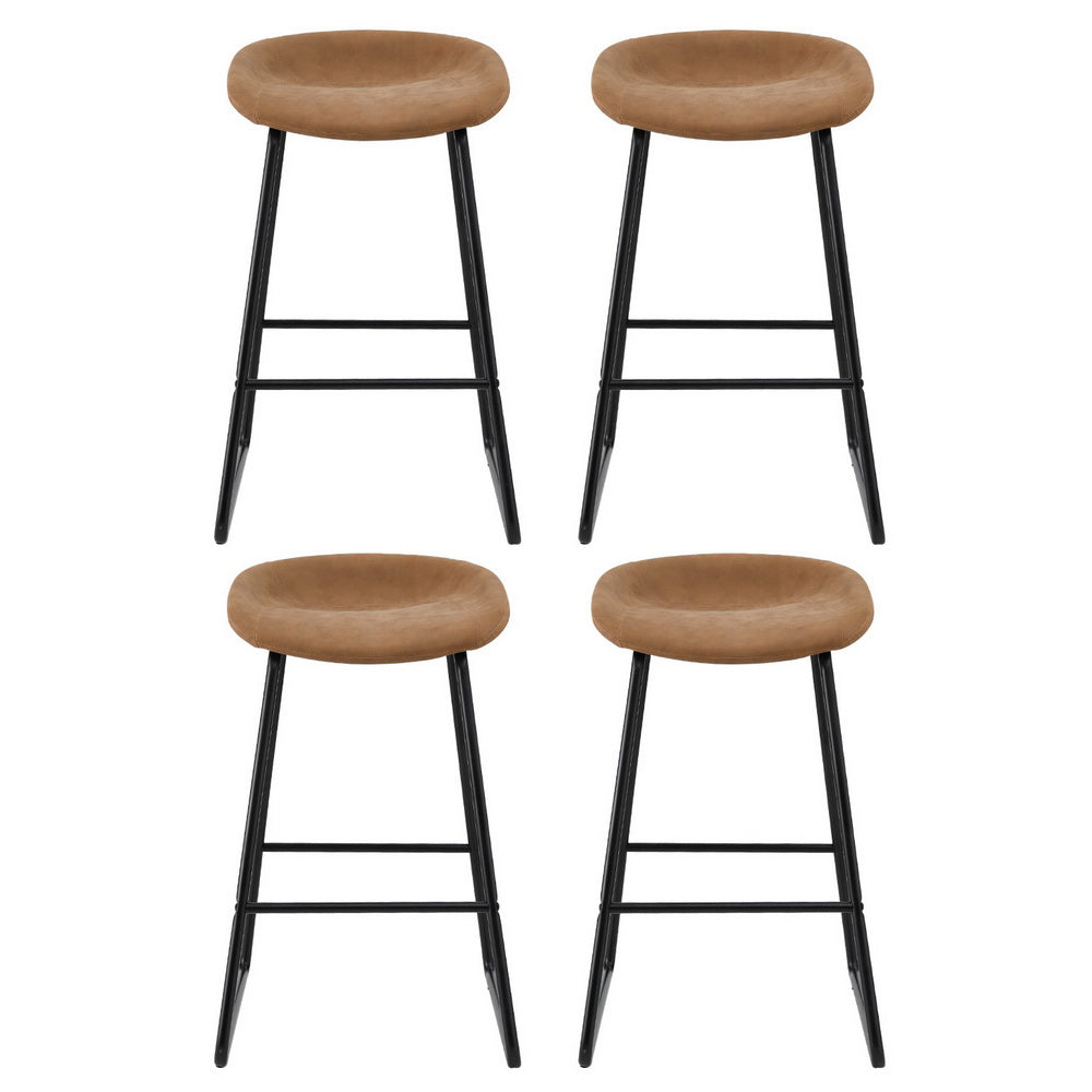 Set of 4 Ludovic Brown Leather Bar Stools