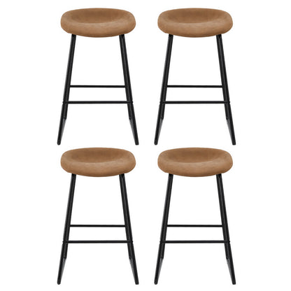 Set of 4 Ludovic Brown Leather Bar Stools
