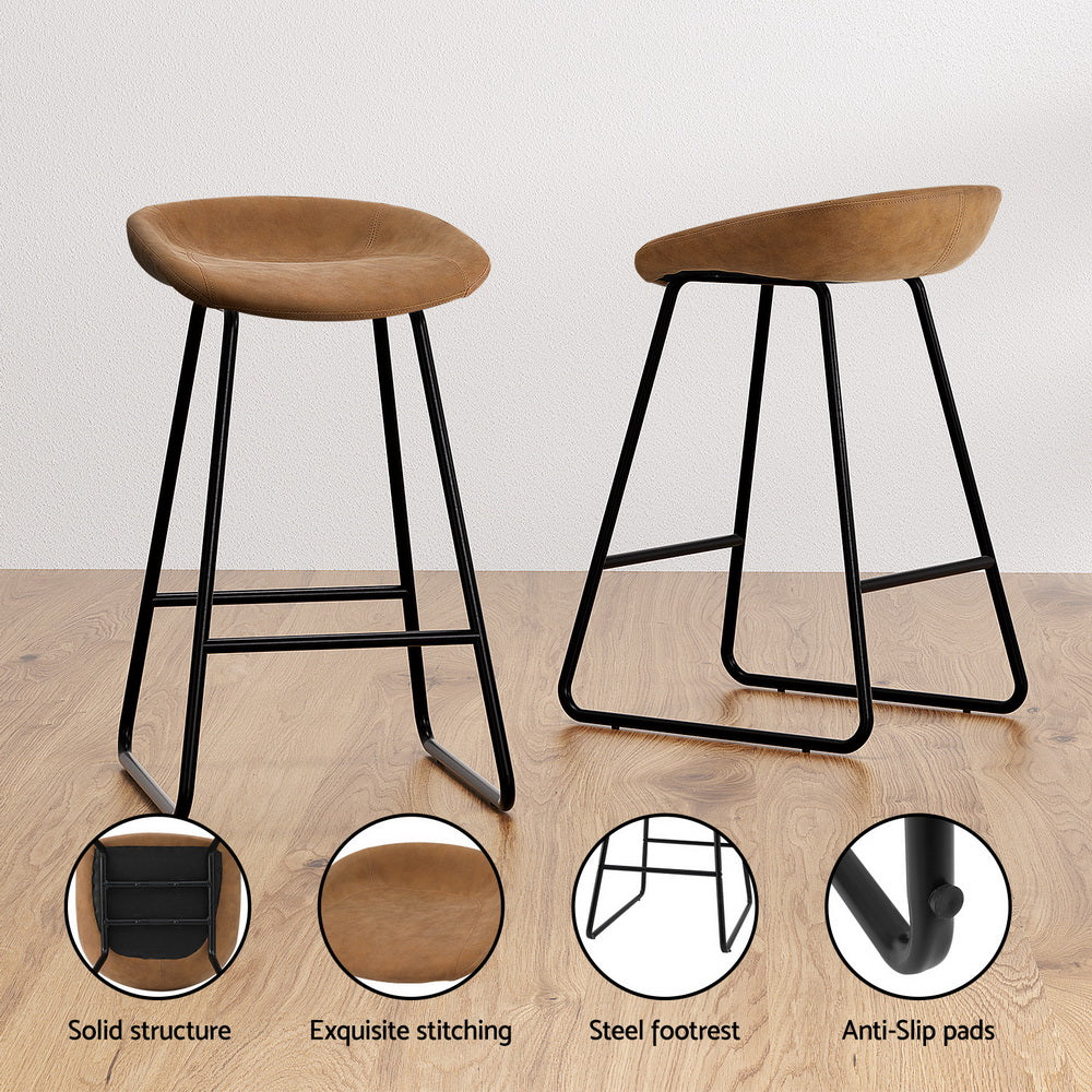 Set of 4 Ludovic Brown Leather Bar Stools