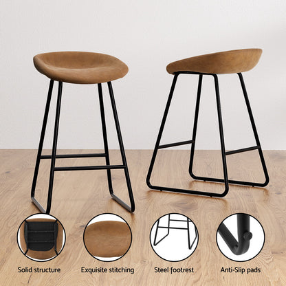 Set of 4 Ludovic Brown Leather Bar Stools