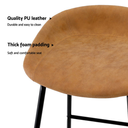 Set of 4 Ludovic Brown Leather Bar Stools