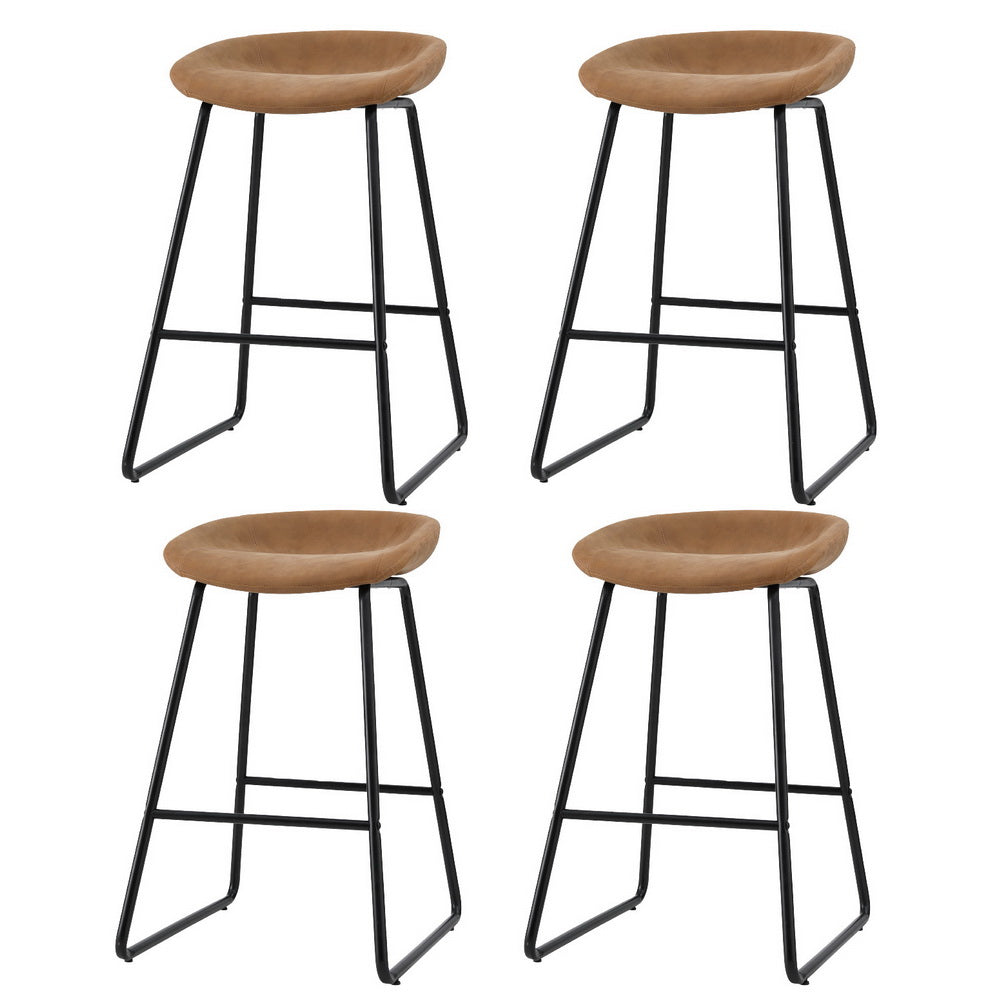 Set of 4 Ludovic Brown Leather Bar Stools