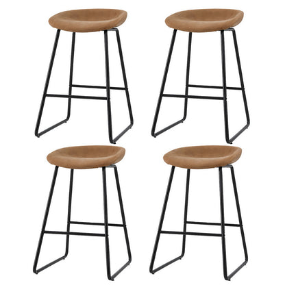 Set of 4 Ludovic Brown Leather Bar Stools