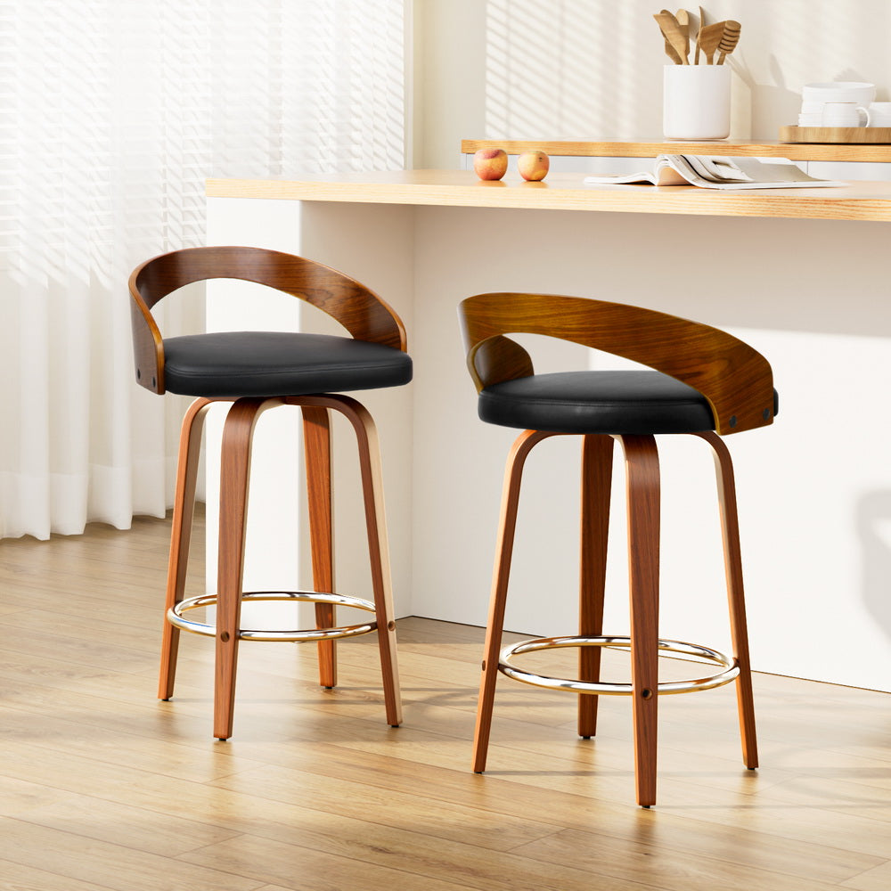 Set of 2 Curving Swivel Bar Stools