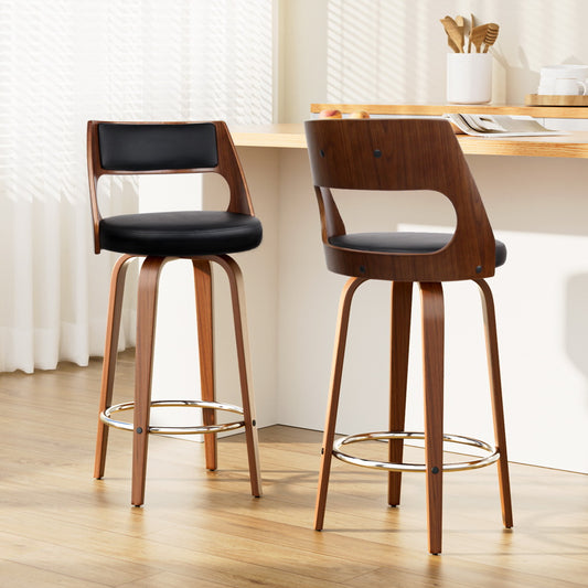 Set of 2 Leather Swivel Bar Stools