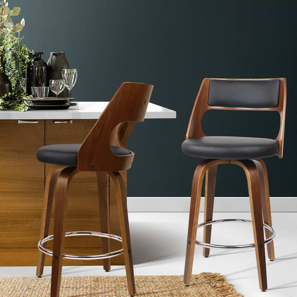 Set of 2 Leather Swivel Bar Stools